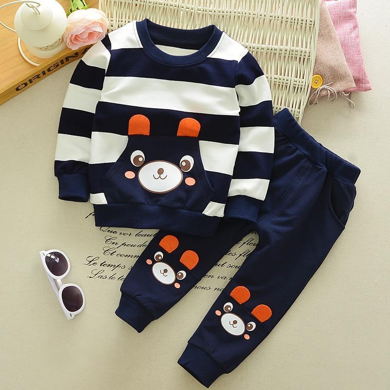 Baby Boy Bear Stripe Two-Piece Set — Soft Long Sleeve Top & Harem Pants | 6M–5T