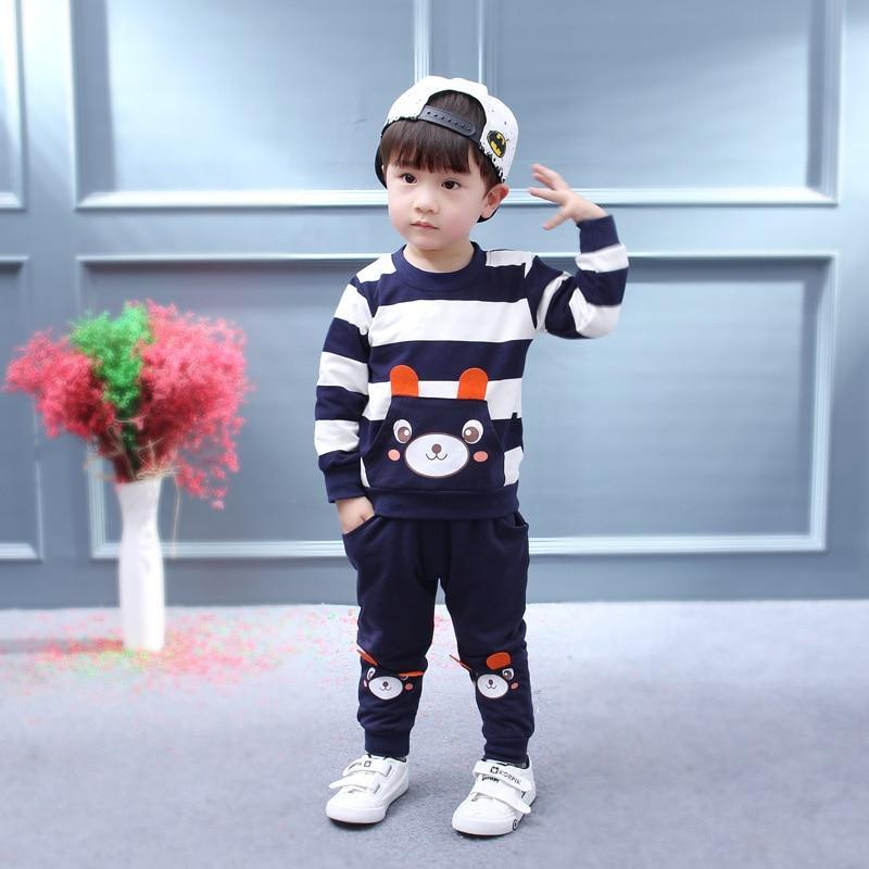 Baby Boy Bear Stripe Two-Piece Set — Soft Long Sleeve Top & Harem Pants | 6M–5T