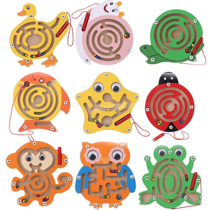 Set of animal-themed maze toys with colorful designs on a white background