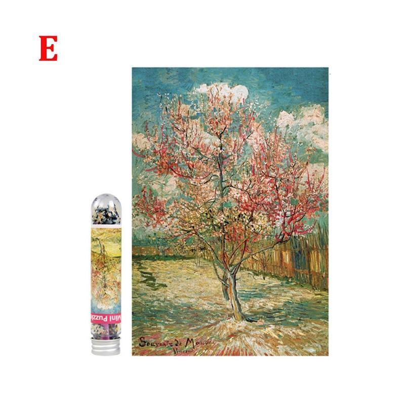 Van Gogh painting of a flowering tree with a cylindrical product on a white background