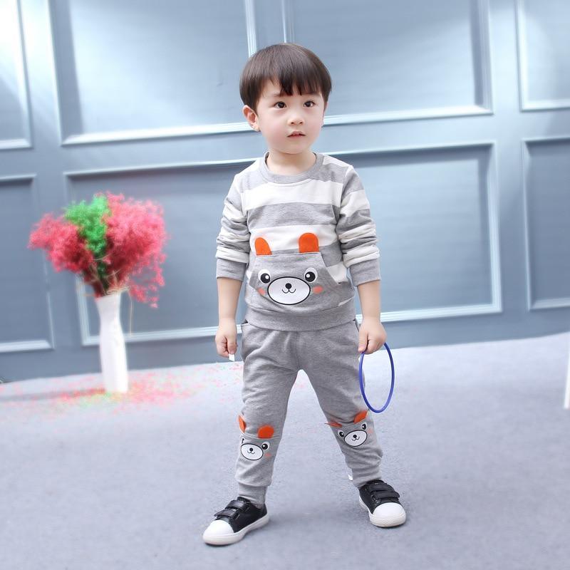 Baby Boy Bear Stripe Two-Piece Set — Soft Long Sleeve Top & Harem Pants | 6M–5T