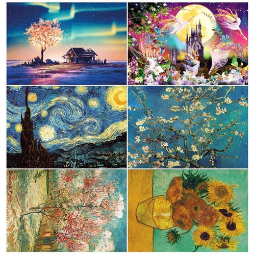 Collage of famous artworks including 'Starry Night', 'Almond Blossom', and others.