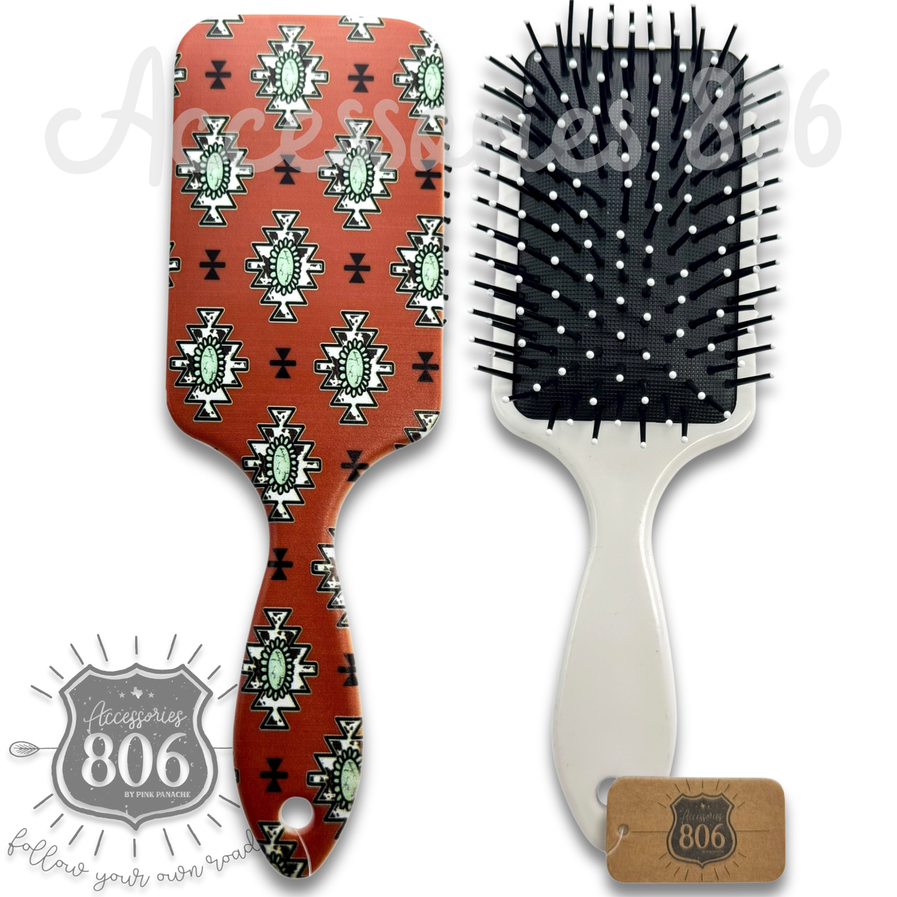 Western Print Paddle Hairbrush – Assorted Designs