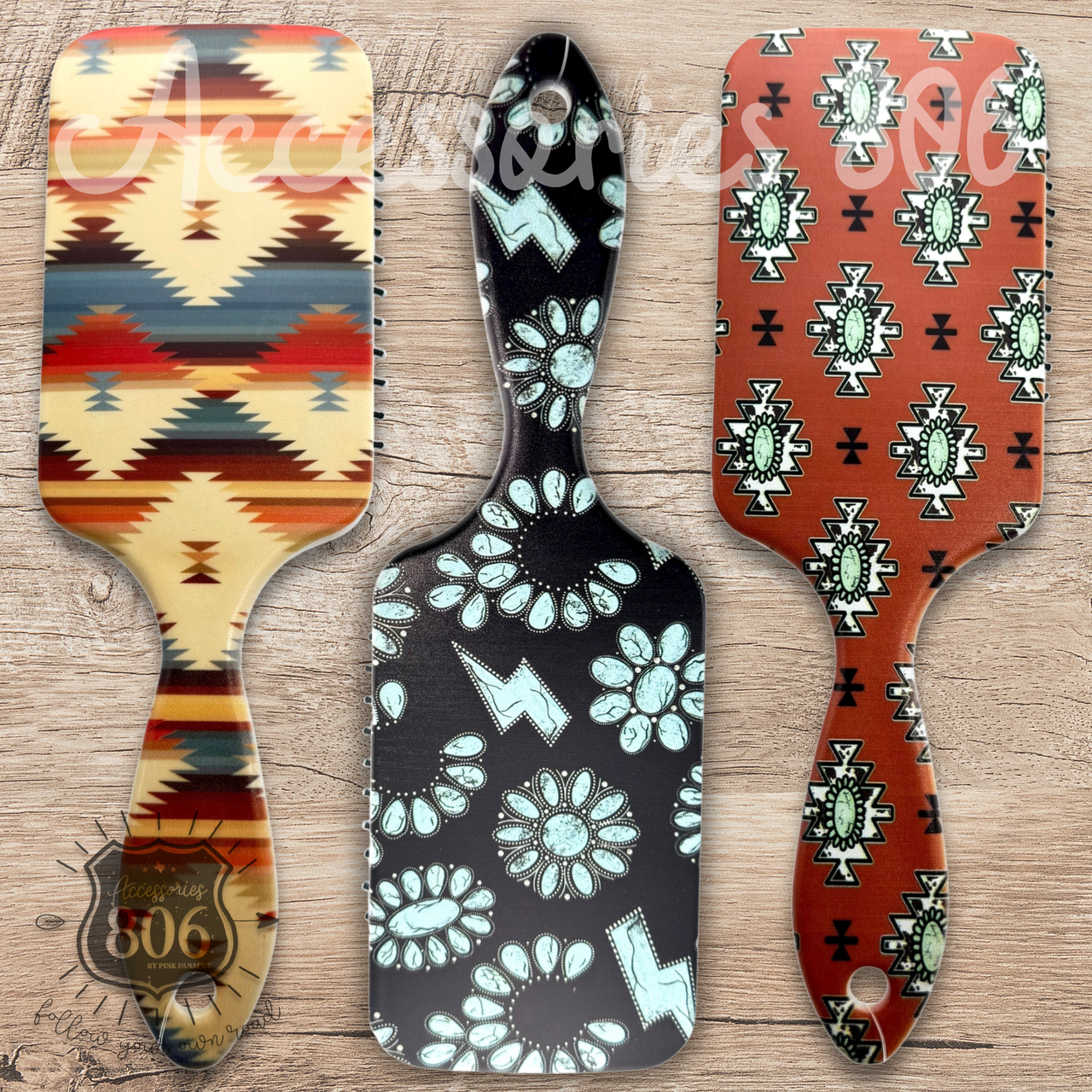 Western Print Paddle Hairbrush – Assorted Designs
