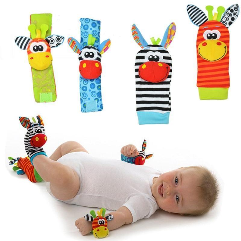 Baby Wrist Rattles & Foot Finder Socks Set – Soft Animal Infant Toy