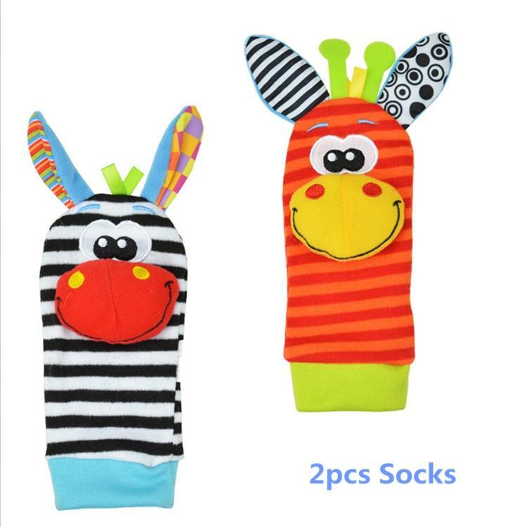 Baby Wrist Rattles & Foot Finder Socks Set – Soft Animal Infant Toy