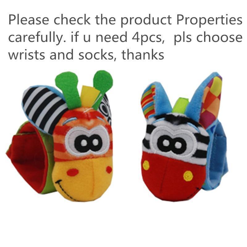 Baby Wrist Rattles & Foot Finder Socks Set – Soft Animal Infant Toy