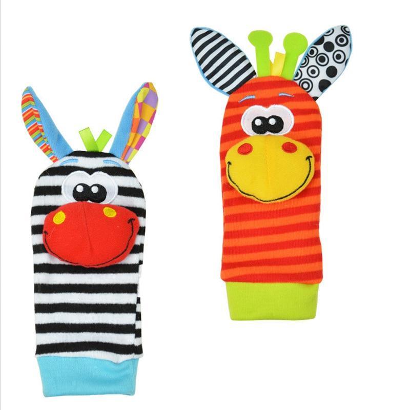 Baby Wrist Rattles & Foot Finder Socks Set – Soft Animal Infant Toy