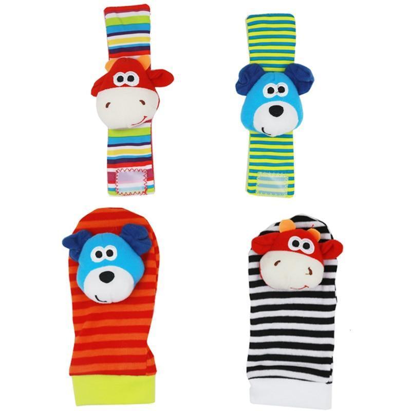 Baby Wrist Rattles & Foot Finder Socks Set – Soft Animal Infant Toy