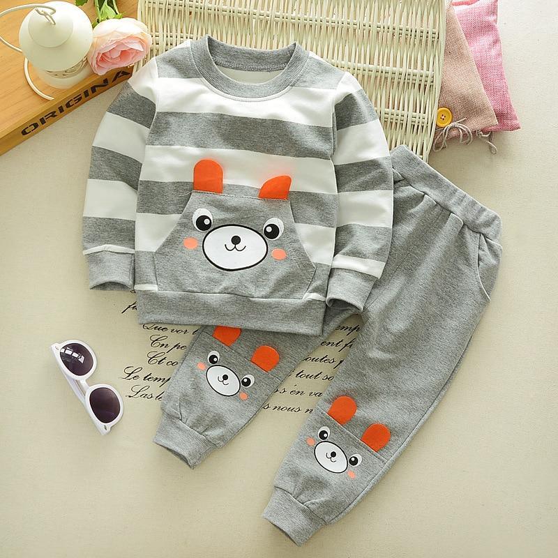Baby Boy Bear Stripe Two-Piece Set — Soft Long Sleeve Top & Harem Pants | 6M–5T