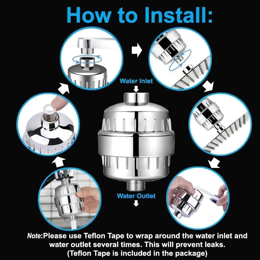 15-Stage Shower Water Filter | Chlorine Removal for Skin & Hair Health