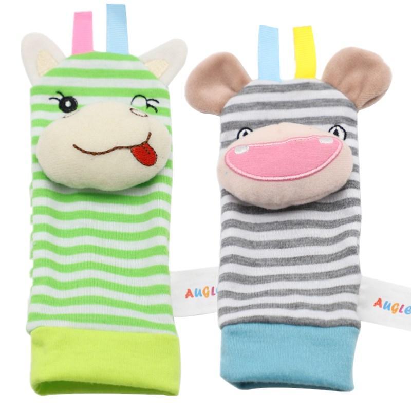 Baby Wrist Rattles & Foot Finder Socks Set – Soft Animal Infant Toy