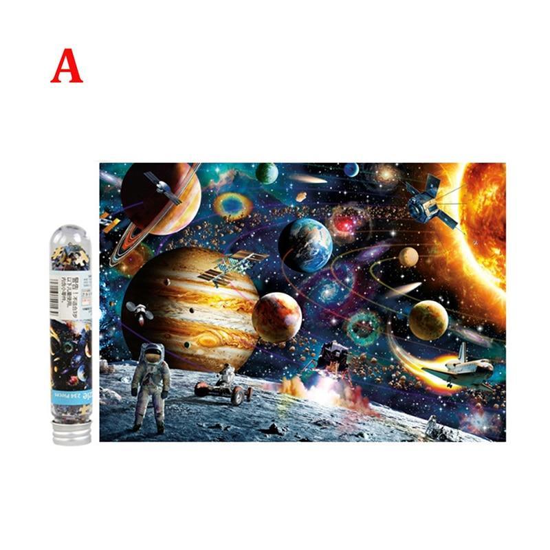 Space-themed product packaging with astronaut and space elements on a white background