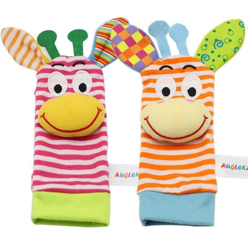 Baby Wrist Rattles & Foot Finder Socks Set – Soft Animal Infant Toy