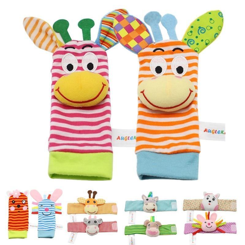 Baby Wrist Rattles & Foot Finder Socks Set – Soft Animal Infant Toy