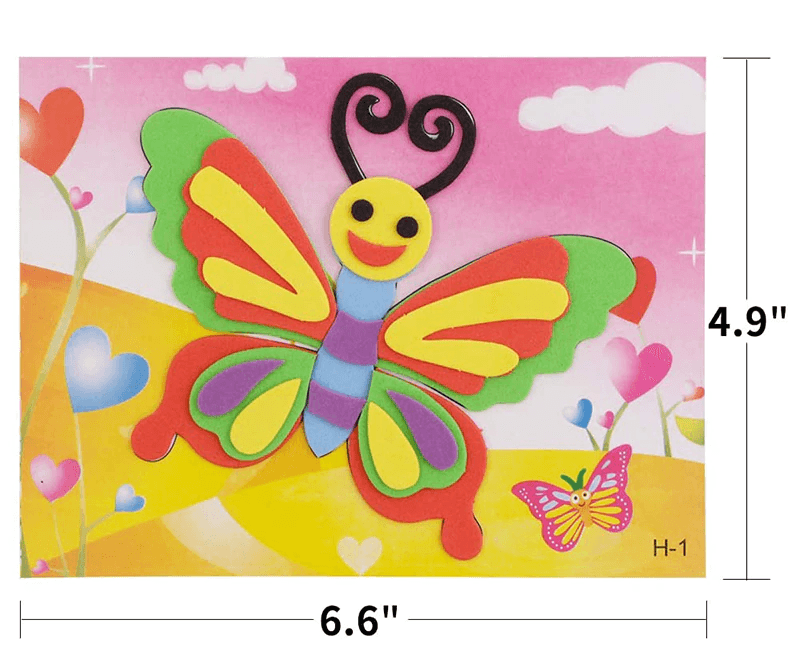 Colorful butterfly toy with smiley face on a pink background with hearts and flowers