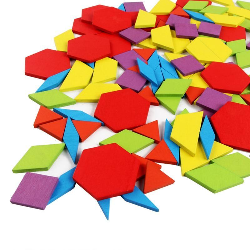 Colorful geometric foam shapes on a white background