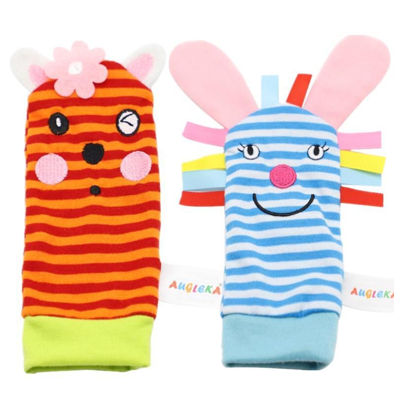 Baby Wrist Rattles & Foot Finder Socks Set – Soft Animal Infant Toy