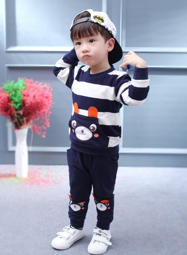 Baby Boy Bear Stripe Two-Piece Set — Soft Long Sleeve Top & Harem Pants | 6M–5T