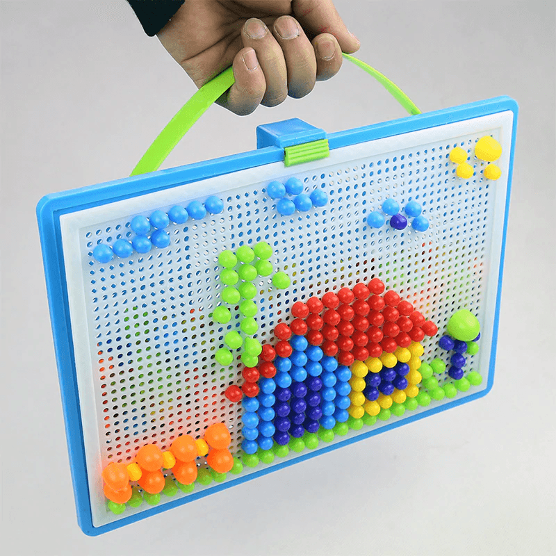Colorful magnetic building block set on a white background