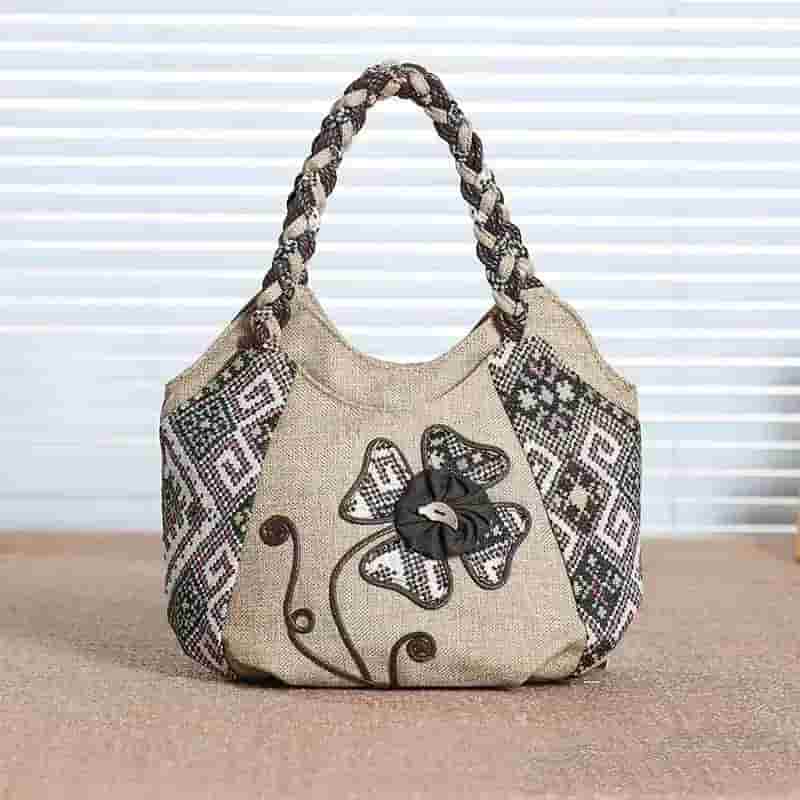 Handcrafted Vintage Multi-Compartment Tote Bag with Tassels