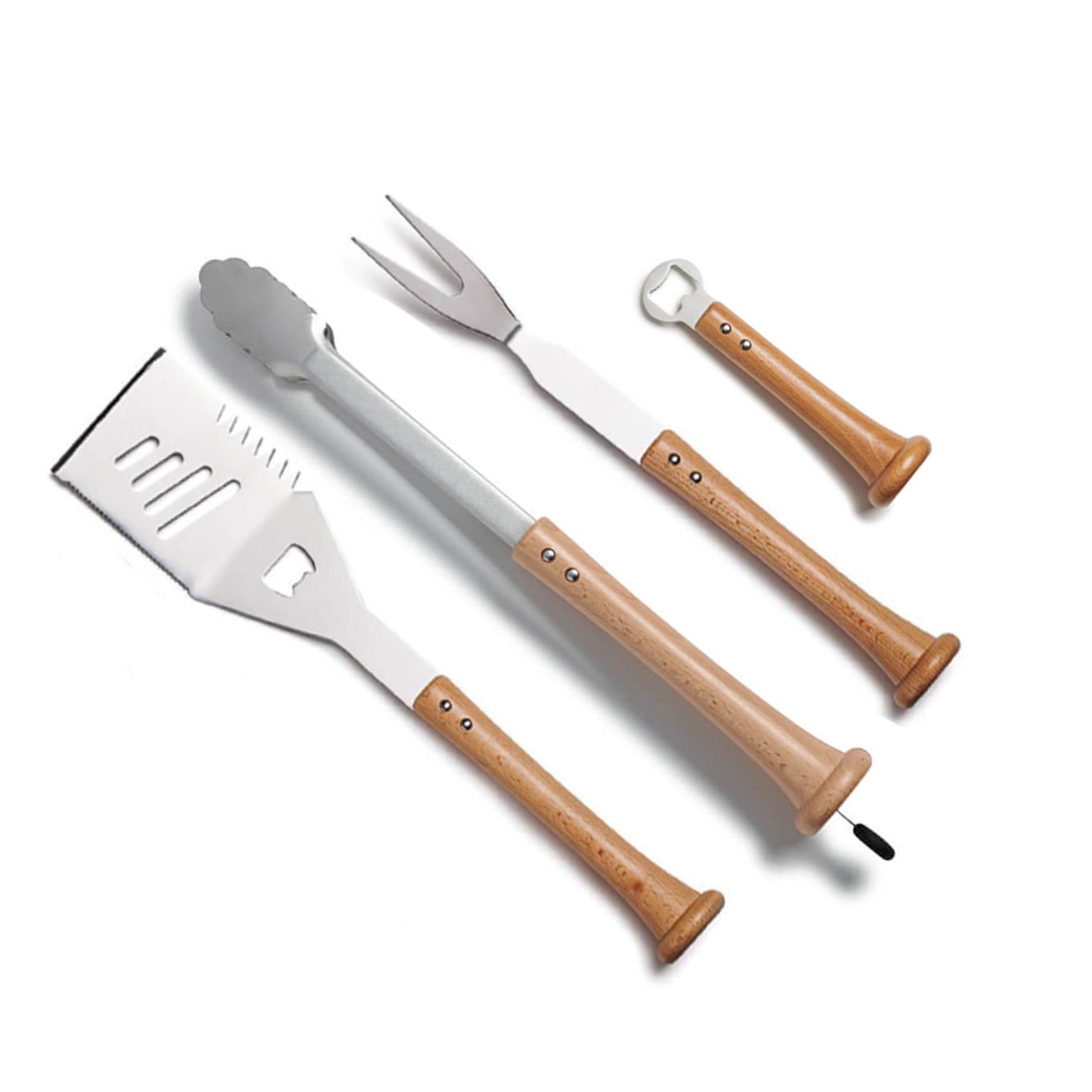 Baseball BBQ Home Run Grill Set – 4-Piece Bat Handle BBQ Tool Bundle