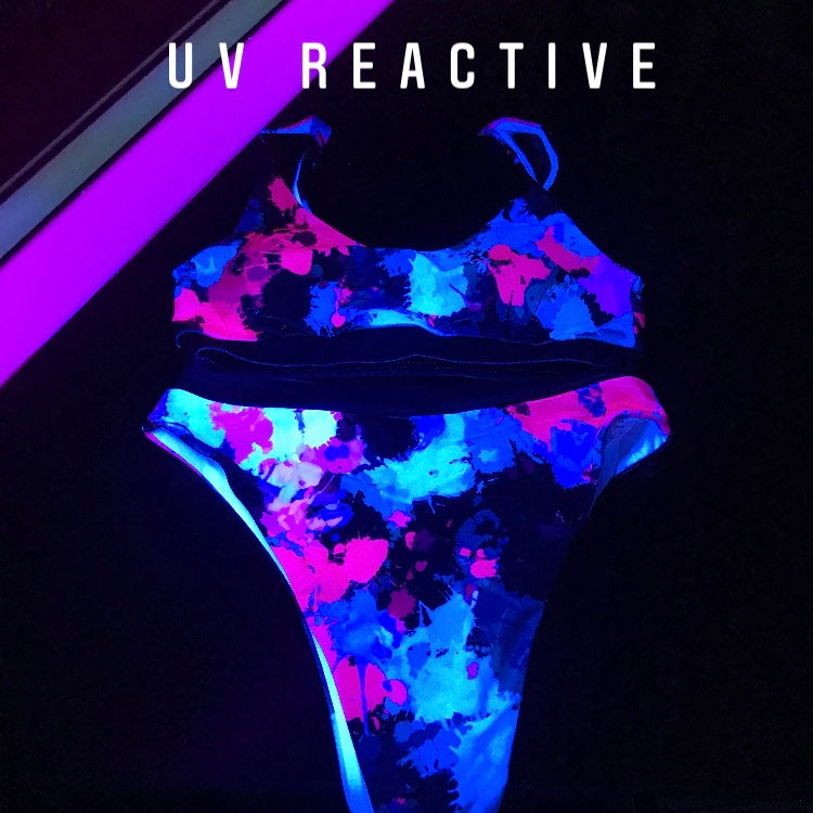 Women's Pink & Blue Paint Splatter UV Blacklight Reactive Sport Bikini Set – Rave & Pool