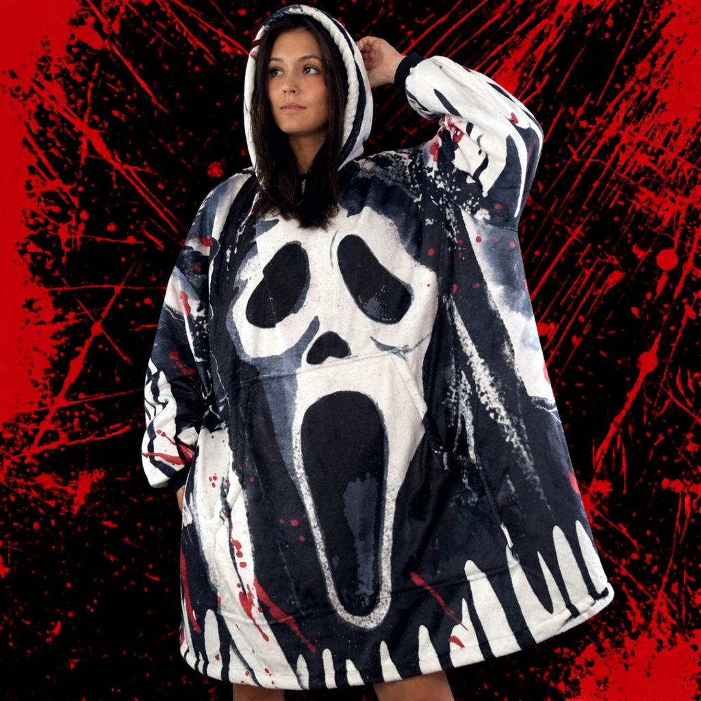 Ghost Face Horror Tragbare Deckenkapuzenjacke – Premium 2,5 lb Sherpa