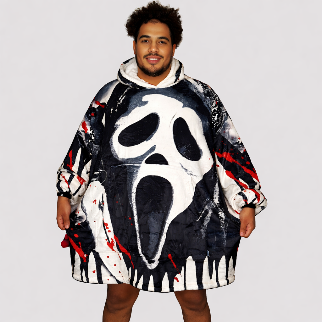 Ghost Face Horror Tragbare Deckenkapuzenjacke – Premium 2,5 lb Sherpa