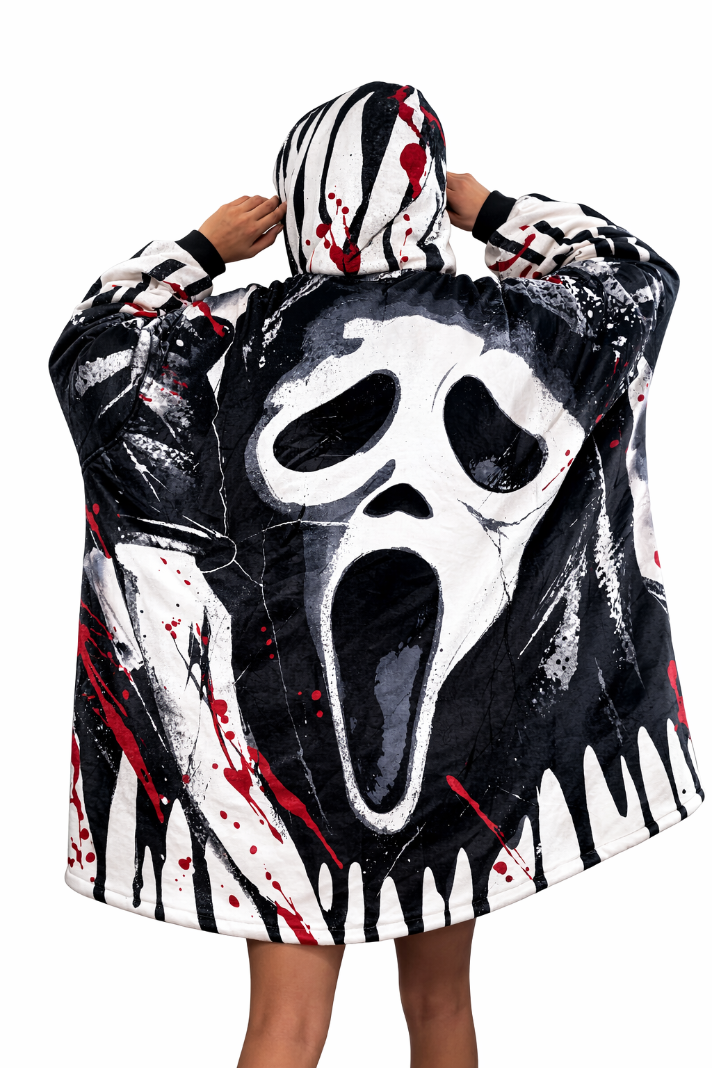 Ghost Face Horror Tragbare Deckenkapuzenjacke – Premium 2,5 lb Sherpa