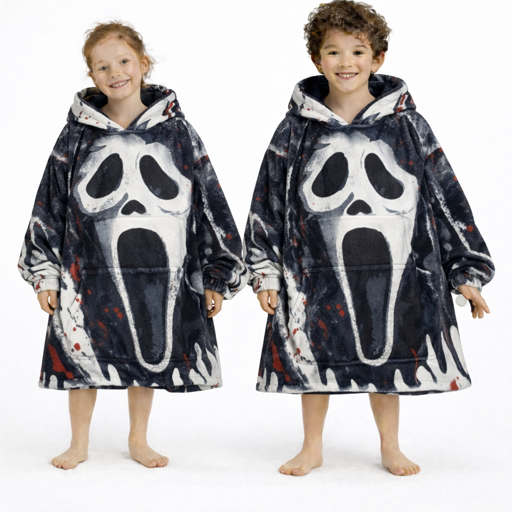 Ghost Face Horror Tragbare Deckenkapuzenjacke – Premium 2,5 lb Sherpa