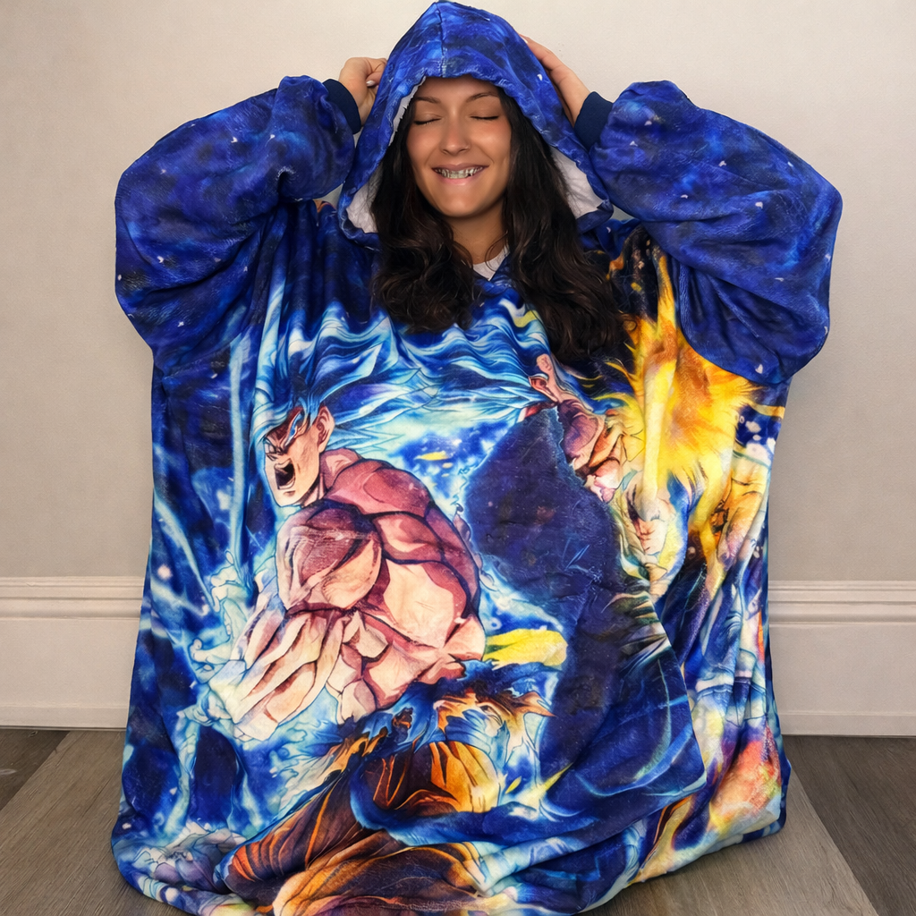 Ultra Instinct Anime tragbare Decke Hoodie – Premium 2,5 lb Sherpa