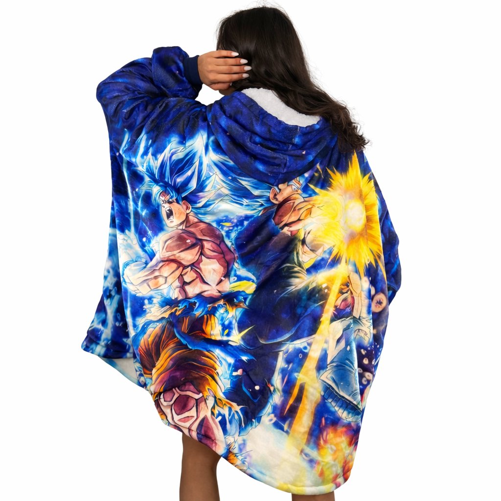 Ultra Instinct Anime tragbare Decke Hoodie – Premium 2,5 lb Sherpa