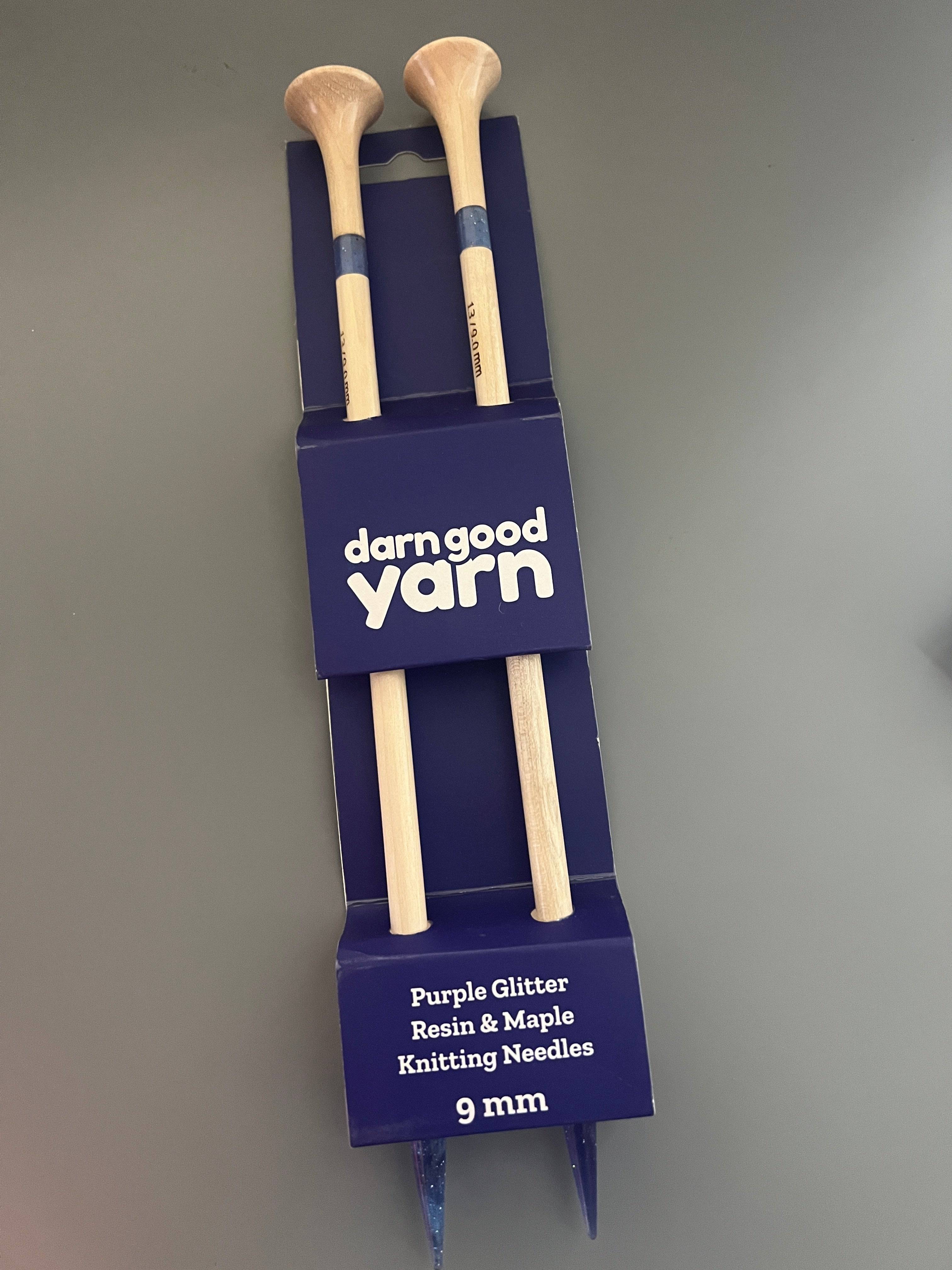 Purple Glitter Resin & Maple Knitting Needles | Handcrafted Straight Needles 12"