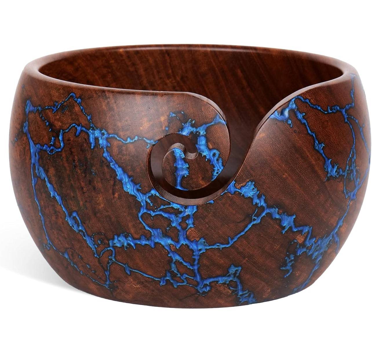Handcrafted Rosewood Yarn Bowl | Resin Accent Wood Bowl for Knitting & Crochet