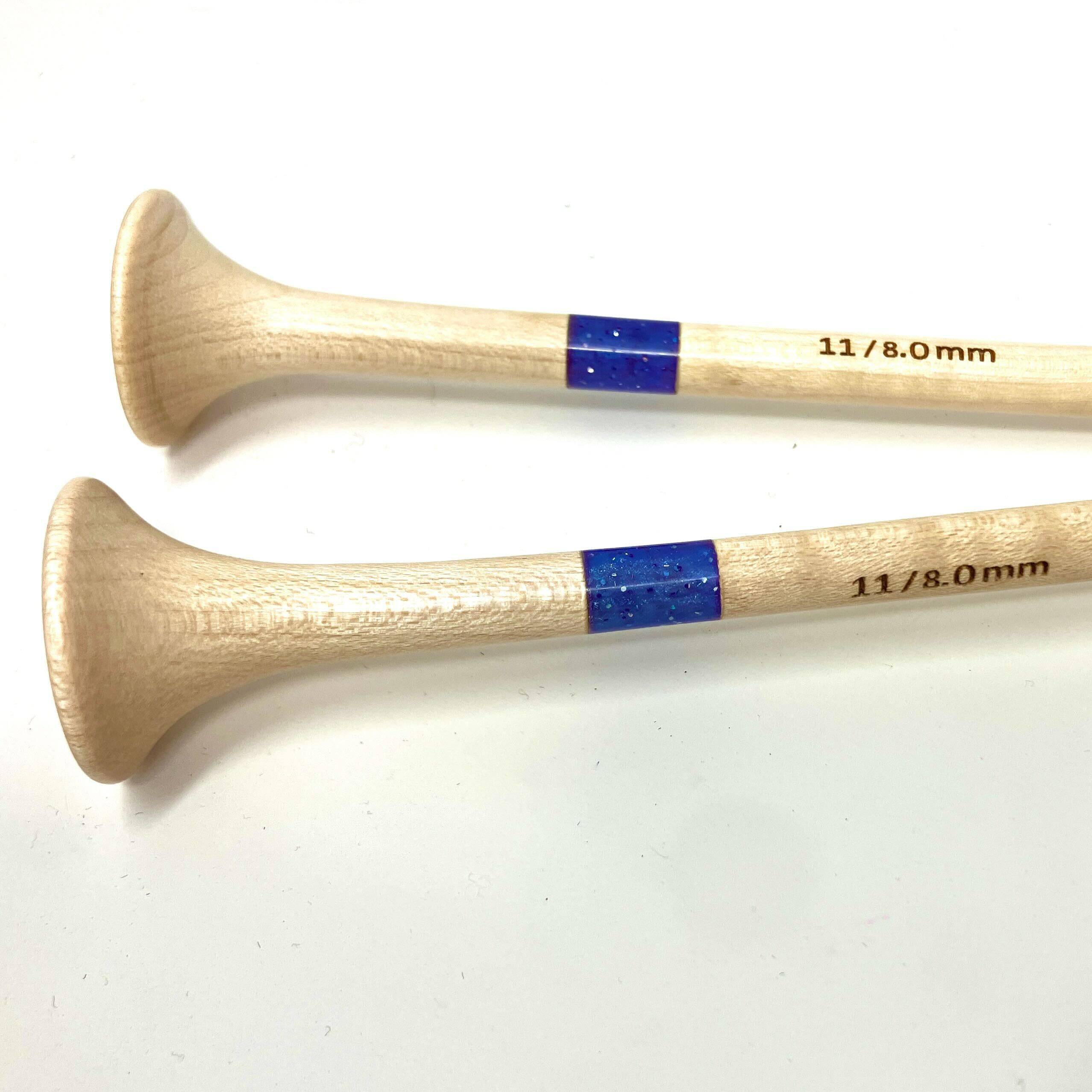Purple Glitter Resin & Maple Knitting Needles | Handcrafted Straight Needles 12"