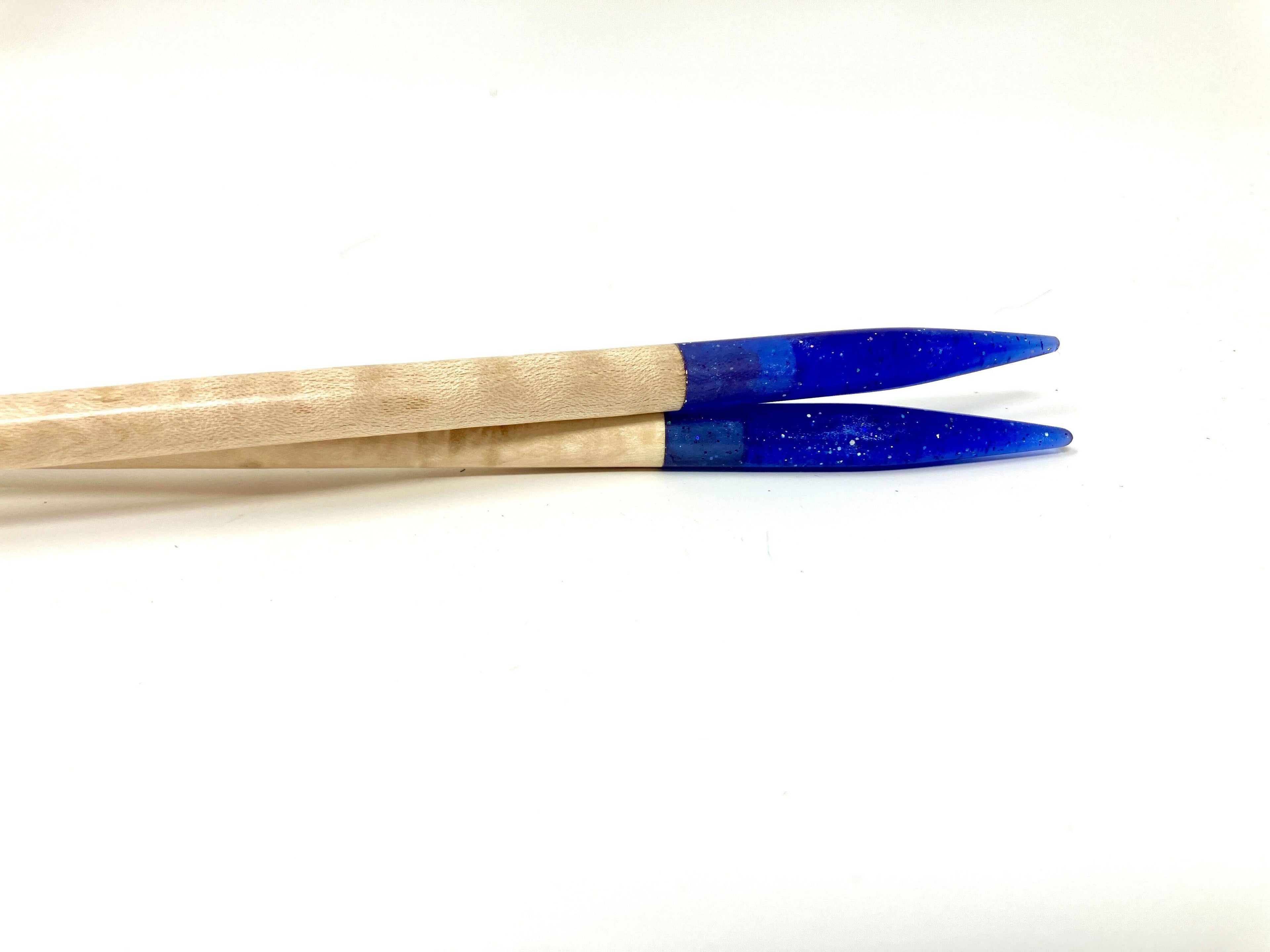 Purple Glitter Resin & Maple Knitting Needles | Handcrafted Straight Needles 12"