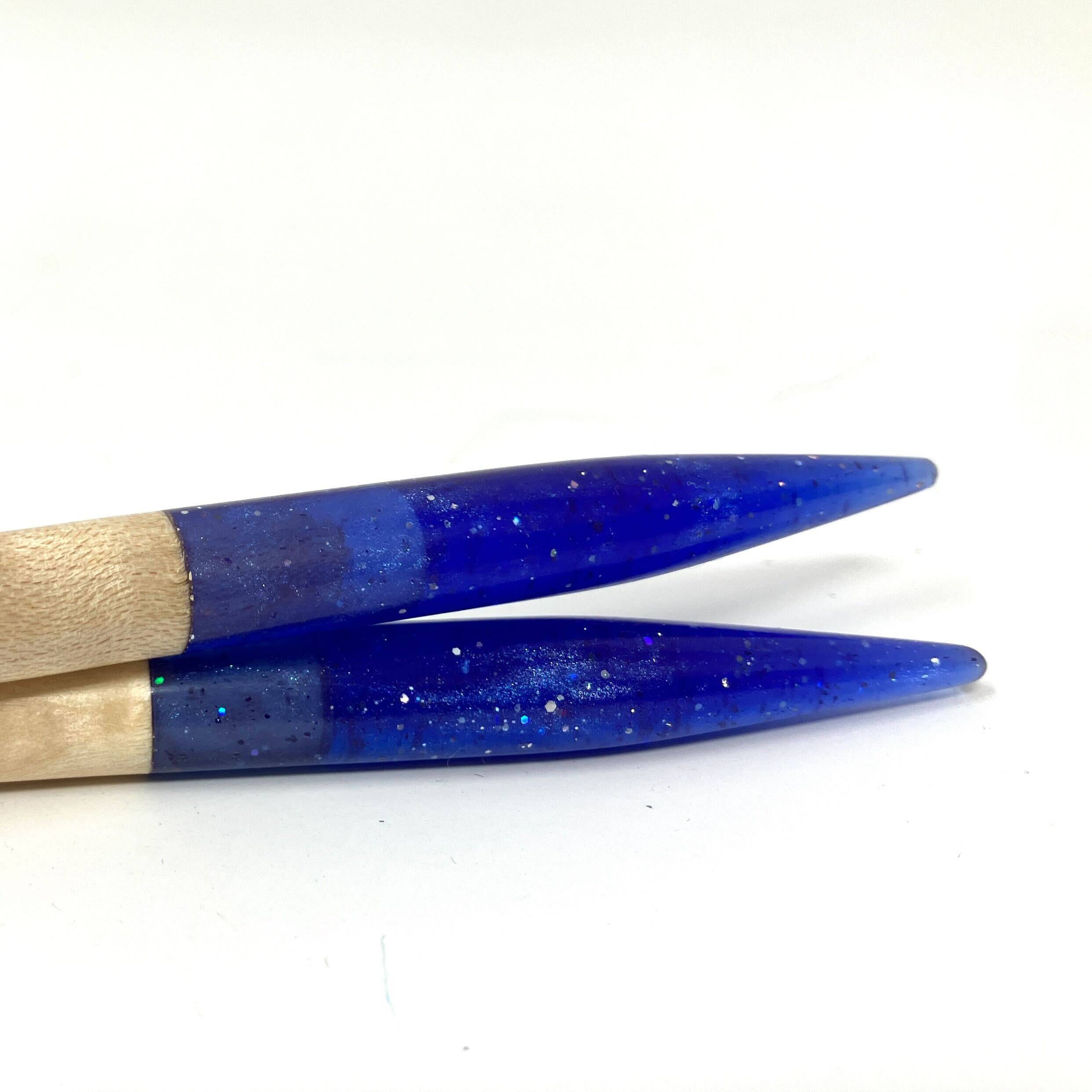 Purple Glitter Resin & Maple Knitting Needles | Handcrafted Straight Needles 12"