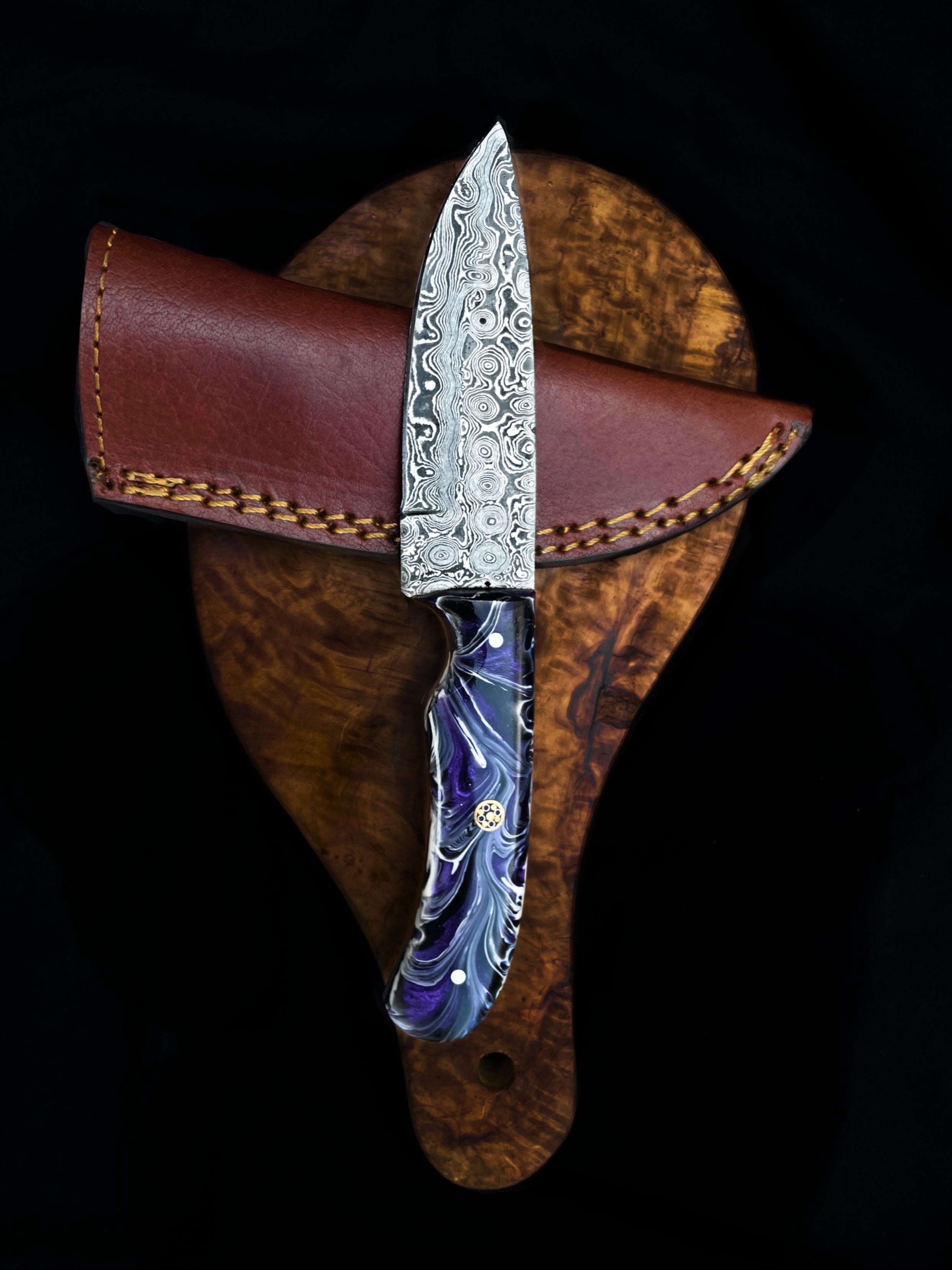 Handmade Damascus Hunting Knife | 352-Layer Titan Purple Heart | Perfect Gift for Him