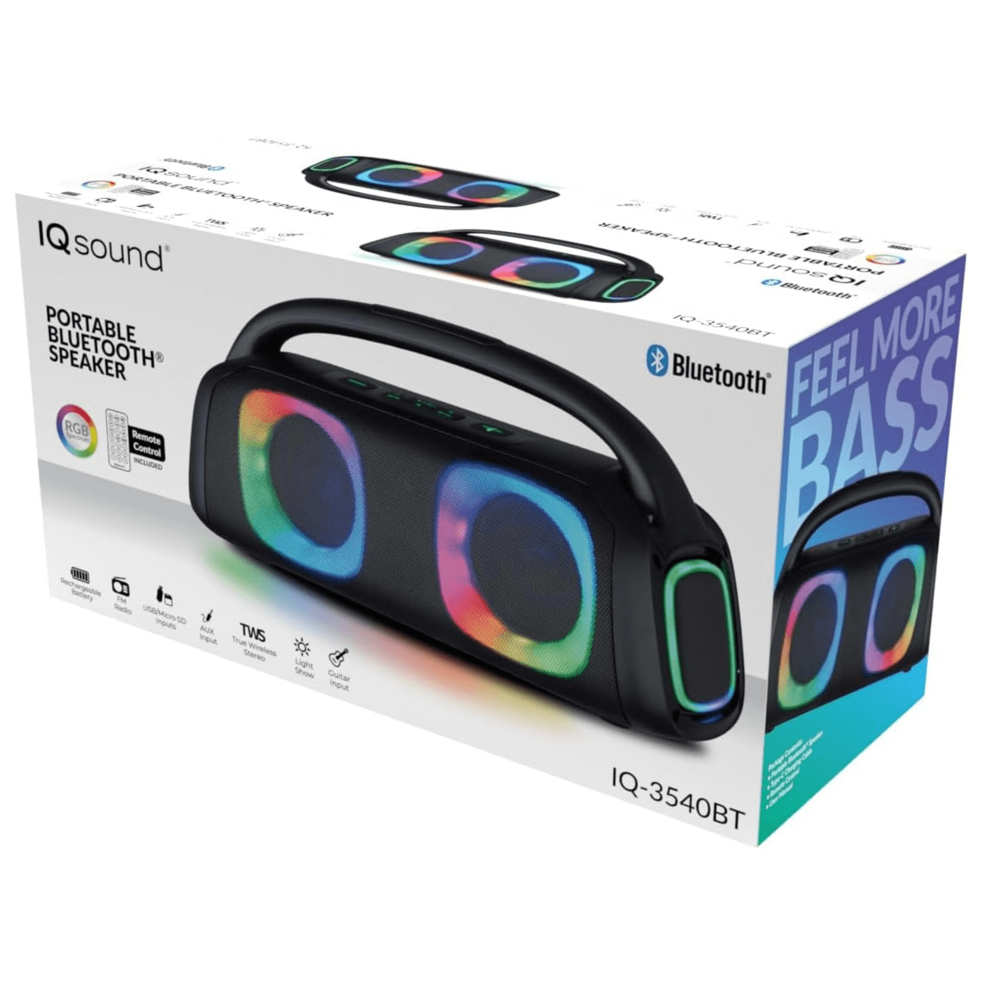 IQ Sound Portable Bluetooth Speaker with RGB Lights & TWS Stereo Sound