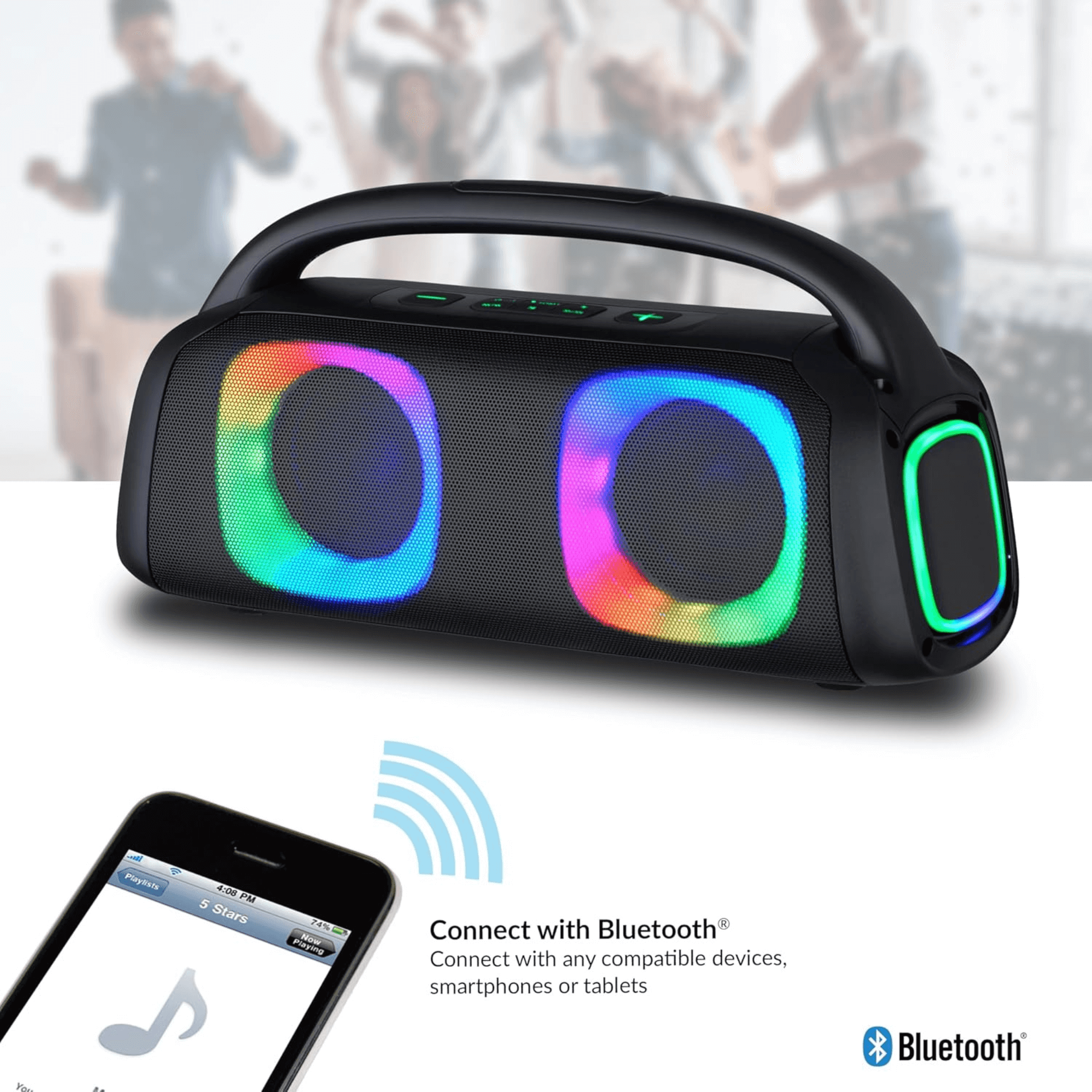 IQ Sound Portable Bluetooth Speaker with RGB Lights & TWS Stereo Sound