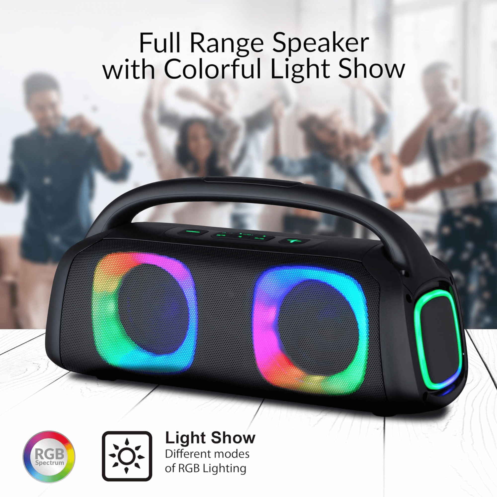 IQ Sound Portable Bluetooth Speaker with RGB Lights & TWS Stereo Sound