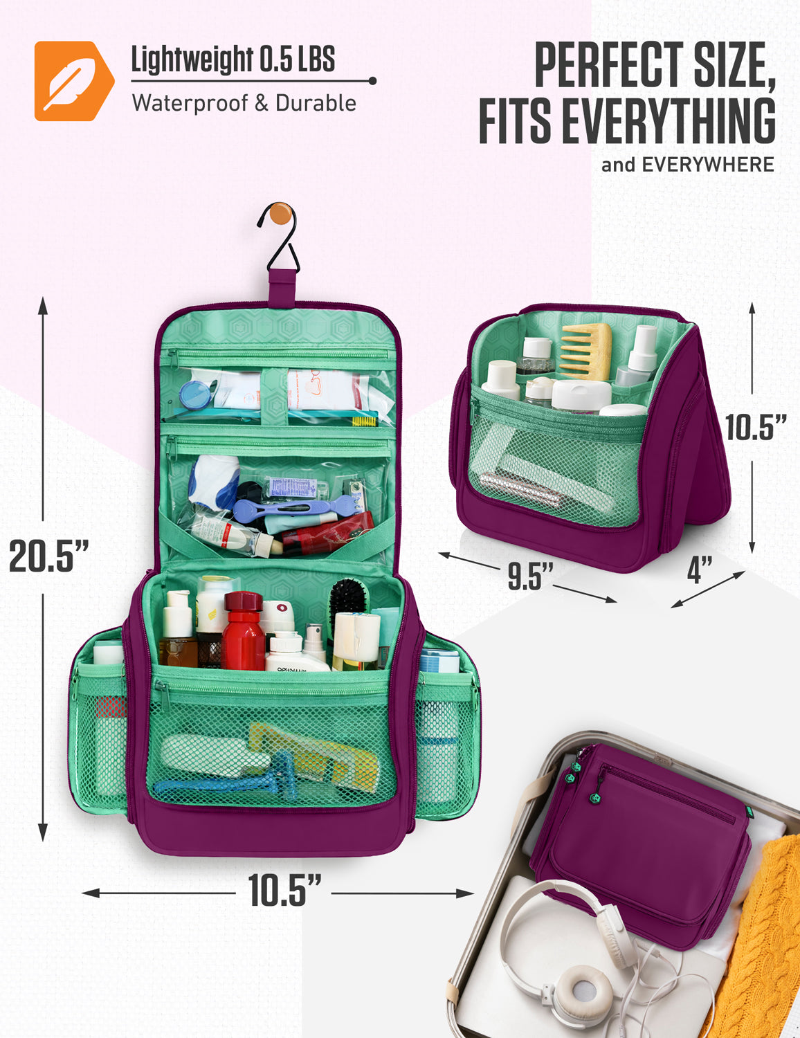 Unisex Hanging Toiletry Bag – Water-Resistant, TSA Bag & Swivel Hook