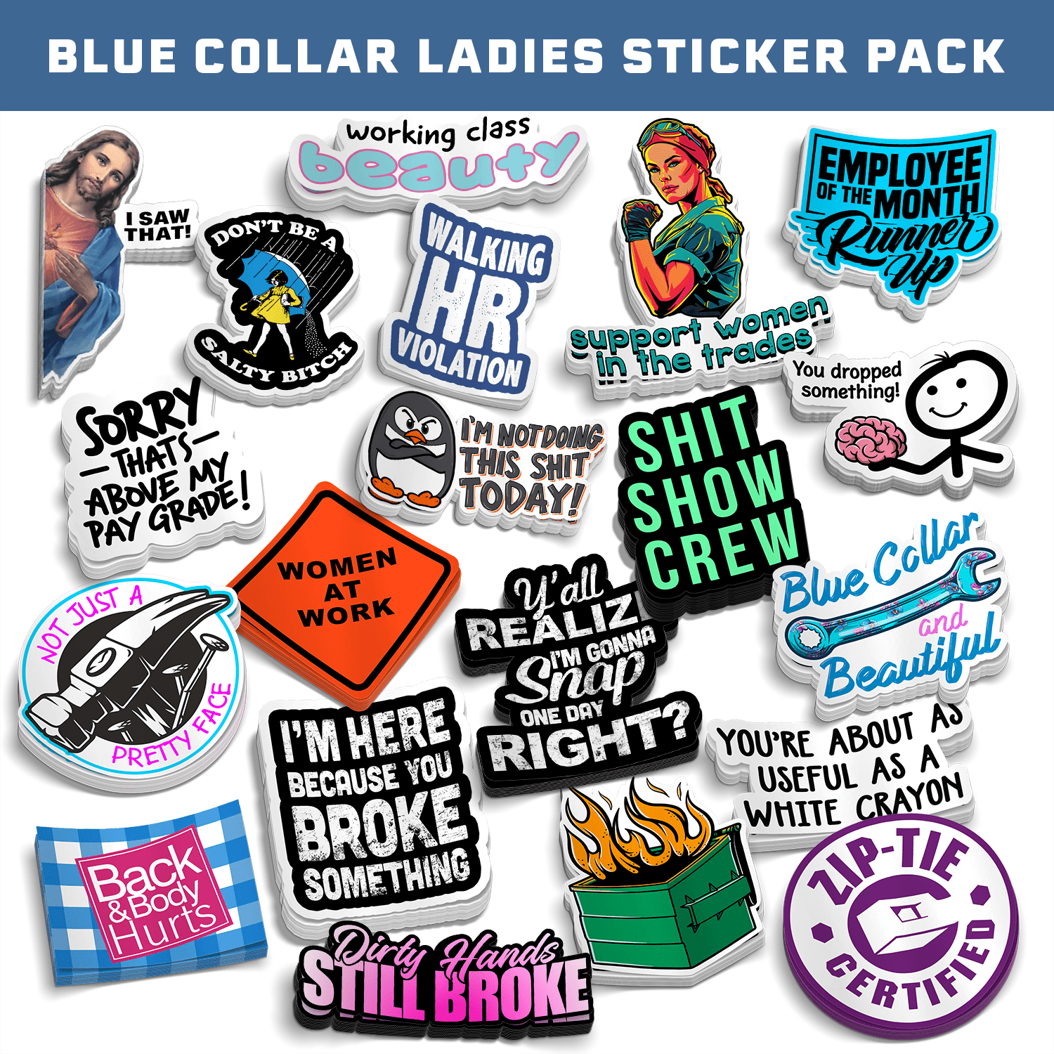 Ladies Blue Collar Sticker Pack | 20 Hard Hat Stickers for Women in the Trades