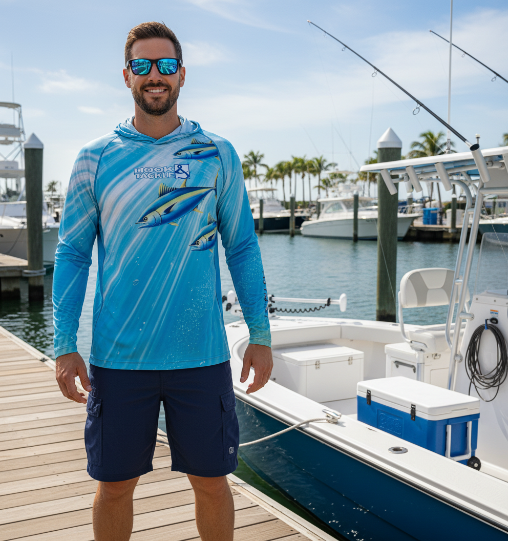 Hook & Tackle Tuna Abyss Performance Angel-Kapuzenpullover – UPF 50+, Integrierter Nackenschutz | 90% Polyester/Spandex