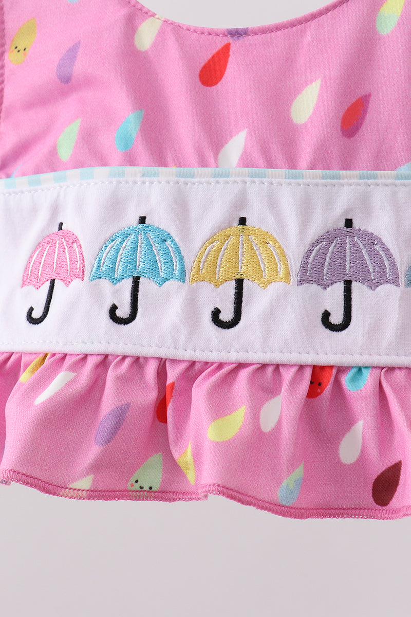 Girls' Hot Pink Umbrella Embroidered UPF 50+ Two-Piece Swim Set
