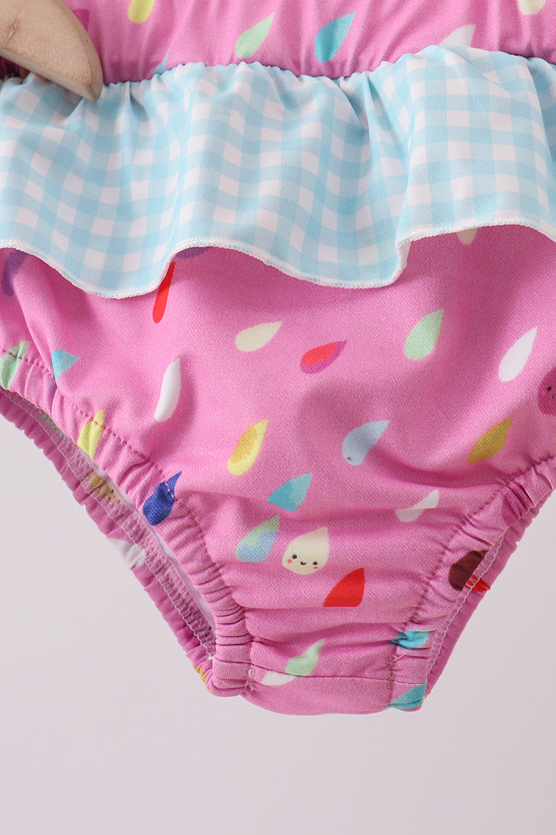Girls' Hot Pink Umbrella Embroidered UPF 50+ Two-Piece Swim Set