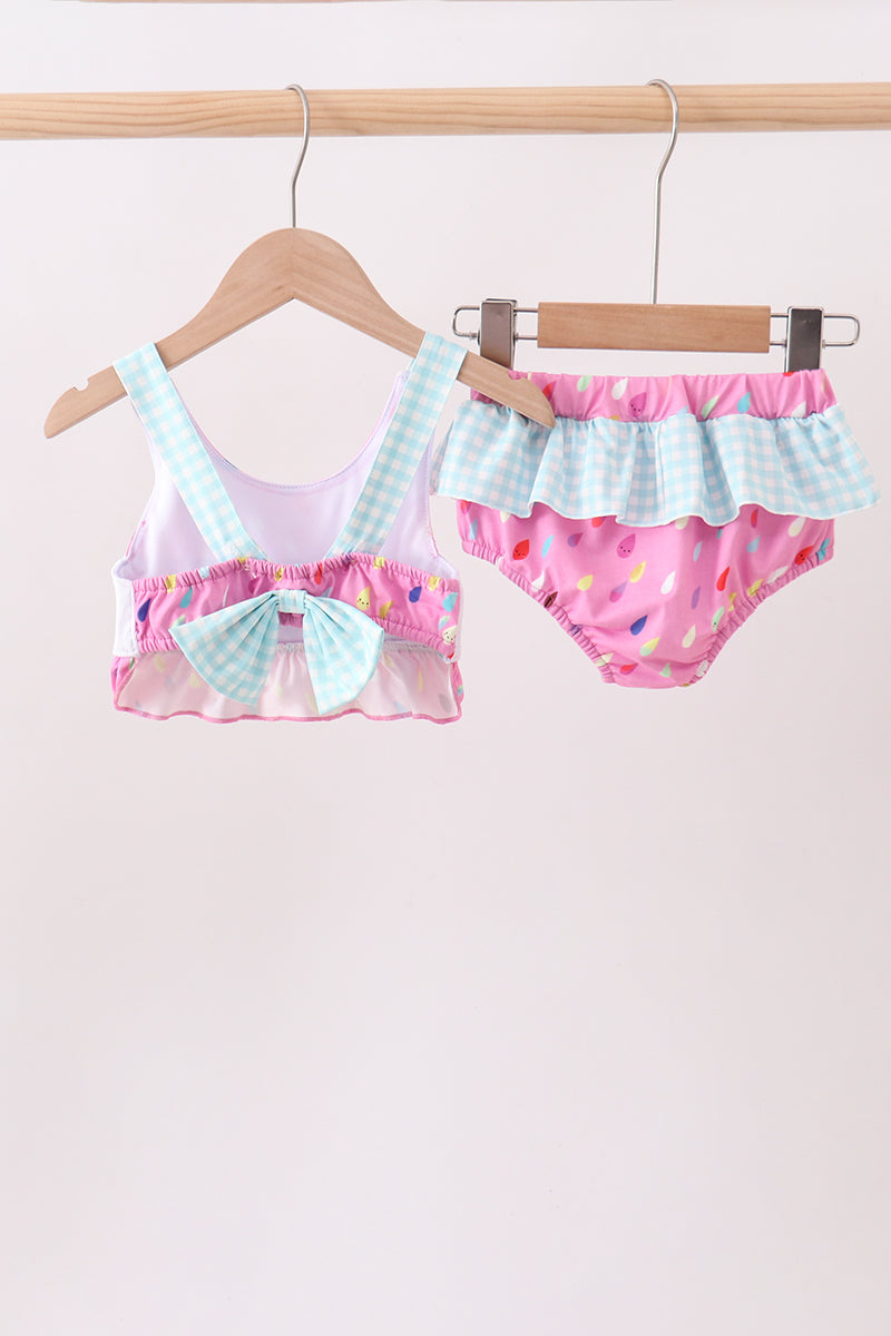 Girls' Hot Pink Umbrella Embroidered UPF 50+ Two-Piece Swim Set