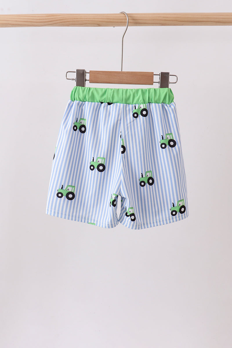 Boys' Blue Tractor Stripe UPF 50+ Swim Trunks