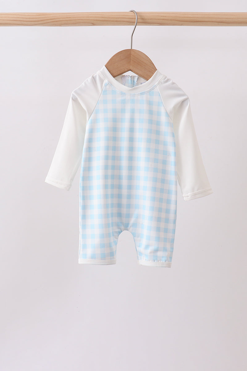 Girls' Blue Plaid UPF 50+ One-Piece Swimsuit